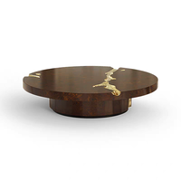 Ensemble de tables basses gigognes de luxe, design moderne, motif craquelé doré, table centrale, ensemble de 3 pièces pour mobilier de villa et de manoir
