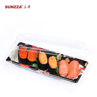 Sunzza-Paket Mountain Wild Red Printing Einweg-Restaurant Lebensmittel verpackung herausnehmen Kunststoff-Haustier-Sushi-Tablett mit Deckel