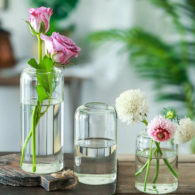 Ev düğün dekorasyon için tomurcuk vazo şeffaf kristal yuvarlak cam avrupa Vintage karton noel Modern cam çiçek S/M/L
