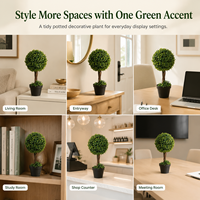 Plante artificielle en buis à boule unique, pot noir, feuillage vert bicolore, mini-arbuste en pot pour table, bureau, mariage, Noël