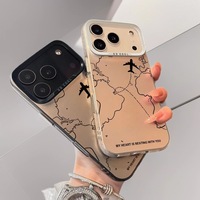 Coque de téléphone antichoc IMD 3-en-1 avec lignes de carte du monde en avion pour Apple iPhone 17 Pro, 17 Air, 17 Pro Max, 16 Pro, 15, 14 Plus, 12