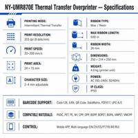 Imprimante à transfert thermique intermittent industrielle NY-UMR870A, imprimante à ruban TTO, machine de codage de date, de lot, de code-barres, de code QR
