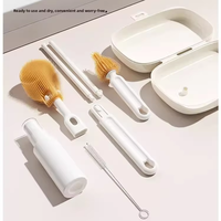 Kit de nettoyage de biberons de voyage avec étui de rangement, ensemble de brosses à biberons compact 6-en-1 pour l'alimentation des nourrissons, PP+SILICONE