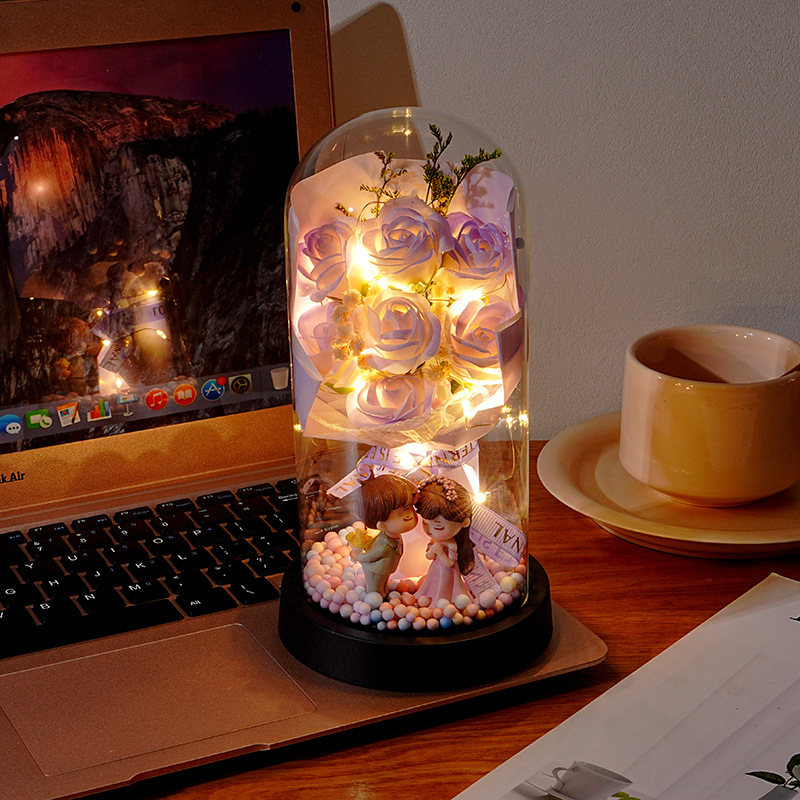 11*22 viola nebbioso 7 fiori + coppia romantica