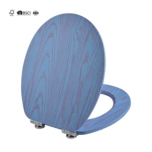 Asiento de inodoro de madera moldeada con cierre suave, <span class=keywords><strong>tapa</strong></span> azul con patrón de vetas de madera roja natural, <span class=keywords><strong>WC</strong></span> abatible |   Diseño Elegante - Product Image 3