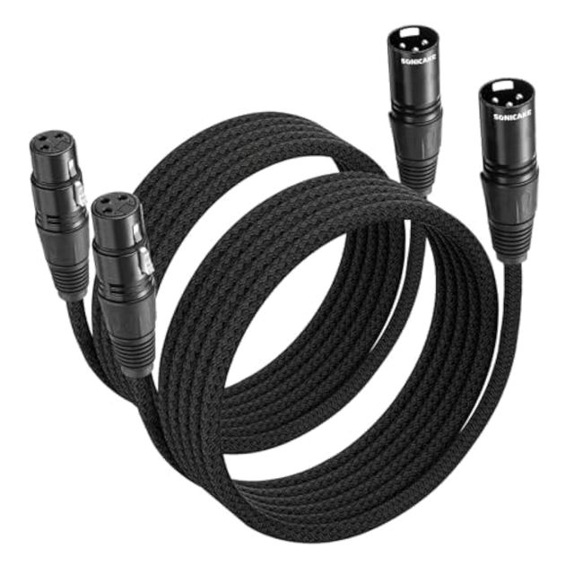 SONICAKE XLR Microphone Cable, Nylon Braided, Suitable for Studio Recording and Live Production, 2-Pack, Instrument Accessory