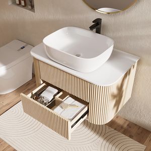 Meuble-lavabo de salle de bain mural en bois massif avec panneau de porte moulé - Product Image 4