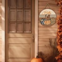 Plaque suspendue en bois pour l'automne, avec citrouille et feuilles d'érable, thème 'Bienvenue Automne', pour décorations de Thanksgiving, de porte d'entrée, de porche et de ferme