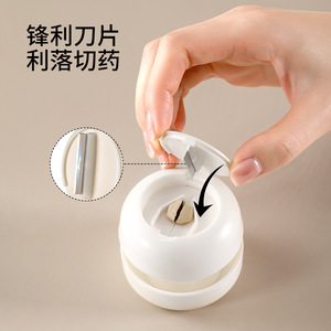 Portable Pill <b>Grinder</b> White <b>Plastic</b> Manual Pill Splitter Dispenser 420 Stainless Steel Covered Design - Product Image 3