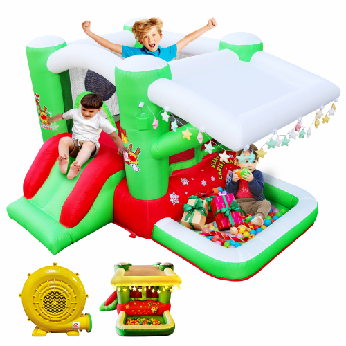 Christmas Themed Jumping and Gliding Inflatable Bouncy Castle for Children's Entertainment-FCJ