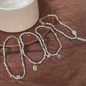 Ruitai S925 Sterling <b>Silver</b> <b>Beaded</b> Bracelet For Women Heart Shape Everyday Wear Jewelry Set - Product Image 1