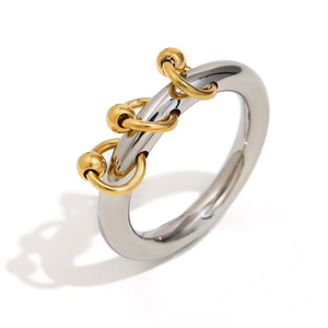 Bague ouverte empilable en acier inoxydable plaqué or 18 carats avec perle torsadée et zircon, ajustable, étanche, bijou de doigt tendance pour femme - Product Image 6