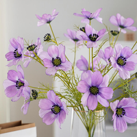 Bunga Cosmos Buatan Warna Ungu 64cm, 4 Kepala, Sentuhan Realistis, Cabang Bunga Gesang Palsu untuk Dekorasi Vas Rumah, Pernikahan, dan Pesta