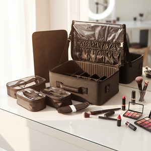 Casing Makeup wanita kapasitas besar, casing kosmetik perjalanan <span class=keywords><strong>Organizer</strong></span> tas Makeup profesional kapasitas besar dengan kompartemen - Product Image 1