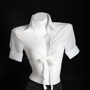 Chemisier uniforme sexy blanc à manches courtes avec nœud devant, costume de jeu de rôle pour femme 9105 - Product Image 1