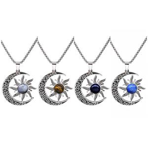 JOYA CADEAU Offre Spéciale Rétro Collier en Acier Inoxydable Croissant de Lune Soleil Pierre Lapis Lazuli Naturelle Pendentif Chaîne Métallique Collier Cadeau <span class=keywords><strong>Sel</strong></span> - Product Image 3