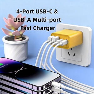 <span class=keywords><strong>Chargeur</strong></span> mural rapide USB 4 ports pour téléphone portable, prise EU/US/UK, Type-C 10W QC3.0 Gan, adaptateur de voyage avec câble USB inclus - Product Image 5