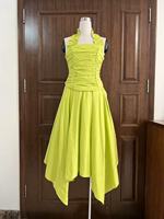 OUDINA Nouvelle Robe Longue Décontractée pour Femme Grande Taille, Couleur Bonbon, Col Halter, Sans Manches, Froncée