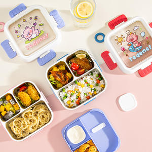 Lonchera de acero inoxidable Tedene con dibujos animados, rectangular, con compartimentos sellados para niños, con sección para salsa. - Product Image 2