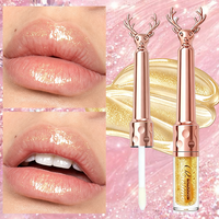 Vente flash - Gloss à lèvres argenté scintillant en forme de cerf - Huile à lèvres hydratante - Gloss liquide brillant longue tenue - Cosmétique OEM à étiquette privée