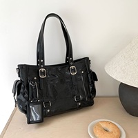 Grand sac fourre-tout métallique Y2K, sac à main vintage en cuir PU, sac à bandoulière avec poches, sac de travail et d'école tendance pour femmes