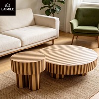 Ensemble de tables basses gigognes modernes 2 pièces en placage rayé, table centrale ronde et table d'appoint, mobilier de luxe pour salon, OEM ODM
