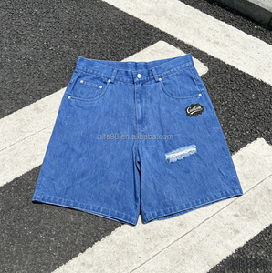 Vaqueros vintage con pedrería 100% algodón, estampado de logo personalizado, con cordón, cintura media, estilo casual, de verano, a la moda, rectos, transpirables, lavado crudo. - Product Image 1