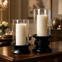 Chinesischer Stil Massivholz Windgeschützter Kerzenhalter, Mattschwarzer Aromatherapie-Kerzenständer, Elegante Esstisch-Dekoration