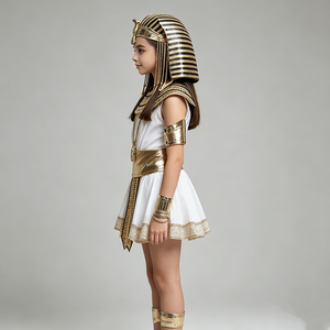 <span class=keywords><strong>Disfraz</strong></span> <span class=keywords><strong>de</strong></span> <span class=keywords><strong>Cleopatra</strong></span> del Antiguo Egipto, Vestido <span class=keywords><strong>Corto</strong></span> Blanco y Dorado para Fiestas y Actuaciones - Product Image 3
