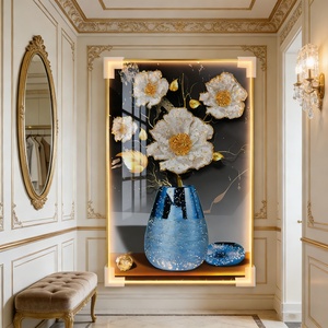 Décoration Murale Islamique Personnalisable en Gros, Impression HD, Vase Bleu, Fleurs, Peinture LED en Porcelaine Cristalline, Décoration Intérieure - Product Image 6