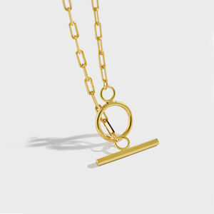 Collana con barra in argento puro 925 ins design di nicchia catene d'oro semplici collana con fibbia OT per girocollo con clavicola da donna - Product Image 1