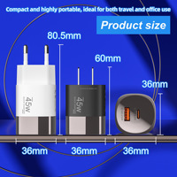 Chargeur USB-C GaN 45W avec prise EU US UK, charge rapide USB Type C PD 45W, charge rapide QC3.0, adaptateur mural