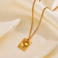Accessoire de mode de base de style classique moderne en acier inoxydable 304 plaqué or 18 carats collier pendentif en forme de coeur rectangle pierre de perle