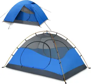 خيمة تخييم خفيفة الوزن تسع 2/4 شخص, خيمة ذات طبقة مزدوجة مقاومة للماء يمكن حملها على الظهر مزودة بأعمدة من الألومنيوم