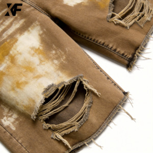 XUFEI Diseño Personalizado OEM Pantalones Cortos de Mezclilla para Hombre, de Doble Cintura, Lavados, Rotos, con Bajo sin Rematar, Estilo Vintage Desgastado, 100% Algodón, Holgados - Product Image 5