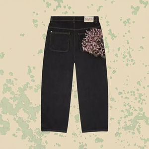 Jeans Rectos de Cintura Alta con Bordado Distintivo para Mujer, Moda Urbana, Tela Denim, Verano 2025 - Product Image 3