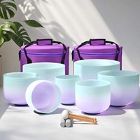 SUCCESS Vente en gros - Ensemble de bols chantants en cristal de quartz givré avec accessoires et sac de transport