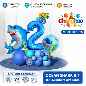 Kit de Globos de Cumpleaños con Diseño de Tiburón Oceánico, con Globos de Número Azules de 32 Pulgadas, Decoración para Fiesta de Cumpleaños con Temática Submarina - Product Image 1