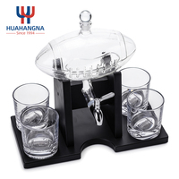 Decantador de whisky de vidrio artesanal de 1000 ml con forma de balón de fútbol y 4 vasos de whisky con base de balón de fútbol para licor, vodka, whisky y ron