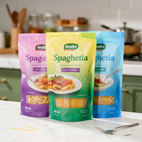 Sachet Doypack en plastique Mylar avec fenêtre, imprimé sur mesure, résistant à l'humidité, pour nouilles, spaghetti, pâtes, chewing-gum et aliments pour animaux de compagnie