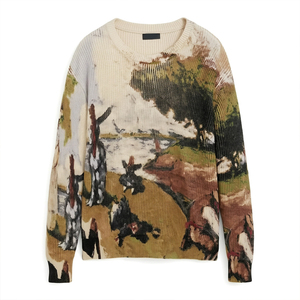 <span class=keywords><strong>Pull</strong></span> <span class=keywords><strong>en</strong></span> coton personnalisé pour femme, motif peint, tricot lourd 7GG, jacquard rétro, fabrication OEM ODM, vente <span class=keywords><strong>en</strong></span> gros, faible MOQ - Product Image 4