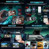 Caméra embarquée Podofo 4K à double objectif, écran 3,16 pouces, enregistrement en boucle, vision nocturne, détection de mouvement, GPS, Wifi et application, capteur G