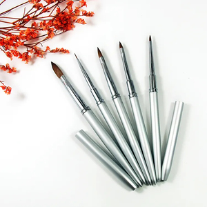 Silver Metal Handle 100% Pure Kolinsky Hair Acrylic Nail Brush Crimped Ferrule Design Wholesale Salon Powder <b>Builder</b> Brush - Product Image 1