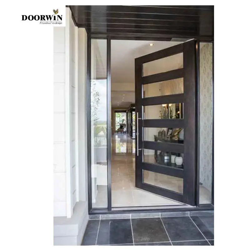 Modern Style Heavy Duty Design Aluminum Wood Tempered Low-E Glass Entrance Pivot Door For Residence