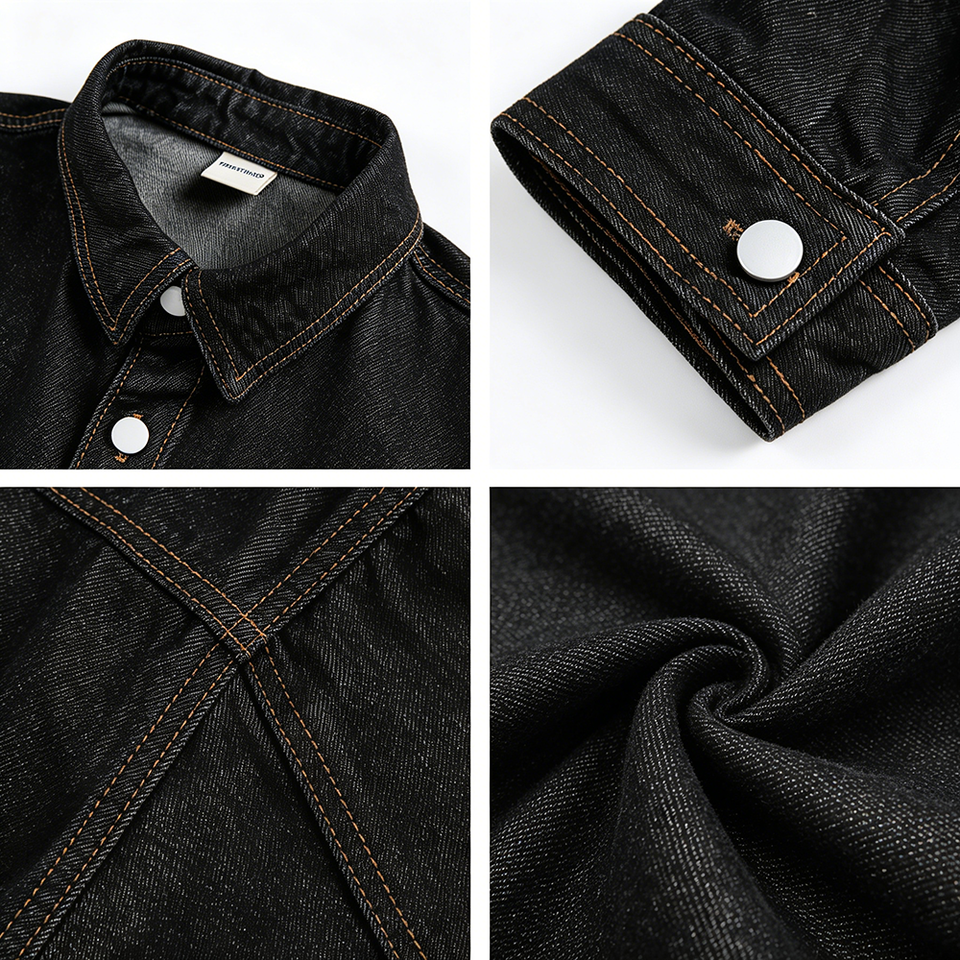 OEM Custom Men's Raw Black Denim Jacket Oversized Boxy Trucker Style ...