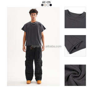 Dtg personalizzato un pezzo taglio oversize <span class=keywords><strong>t</strong></span>-<span class=keywords><strong>Shirt</strong></span> 280 Gsm da uomo maglietta tagliata con maniche tagliate a coste - Product Image 4