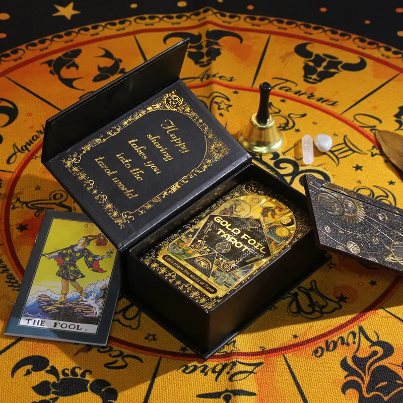 Hersteller großhandel bestseller benutzerdefinierte 78 drucken sie ihr eigenes oracle goldfolie tarot-karten druck mit führerbuch