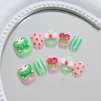 Faux ongles courts 3D mignons pour enfants, motif pastèque et cerise, design de personnage de dessin animé, pour filles, usage quotidien et fêtes, directement de l'usine