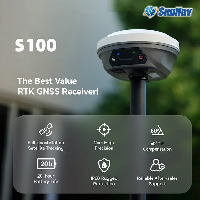 Geo Ingenieria Sunnav  GNSS RTK Receiver for Land Surveying and Geoditic S100 NFC