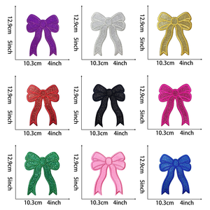 Wholesale Custom 4.4inches Red Bow Glitter Patches DIY Iron-on Embroidered Heart Shaped Fabric for Hoodie Hats - Product Image 2
